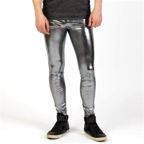 men shiny lycra leggings fashion metallic spandex full length man