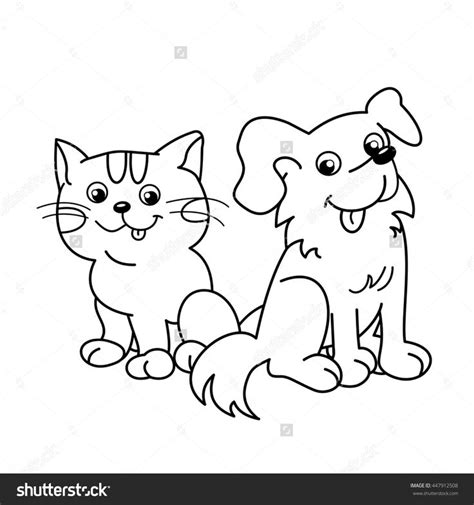 coloring page outline  cartoon cat  dog pets coloring book