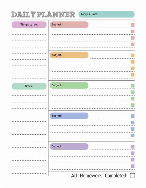 homework planner templates schedules excel  formats