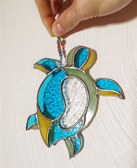 stained glass sea turtle art glass turtle suncatcher etsy