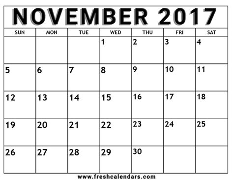 blank november  calendar printable templates
