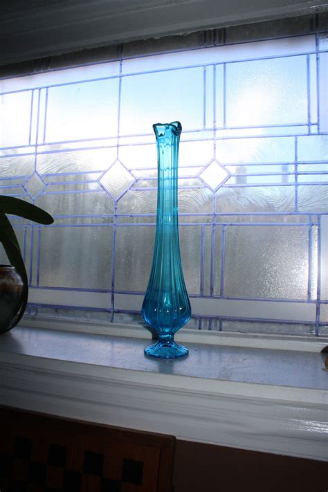 Large Blue Swung Glass Vase 15 25 Vintage Mid Century Modern
