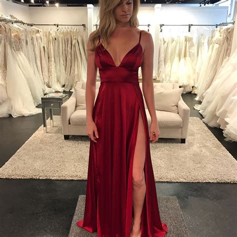 sexy wine red v neck prom dress empire formal gown evening dress with