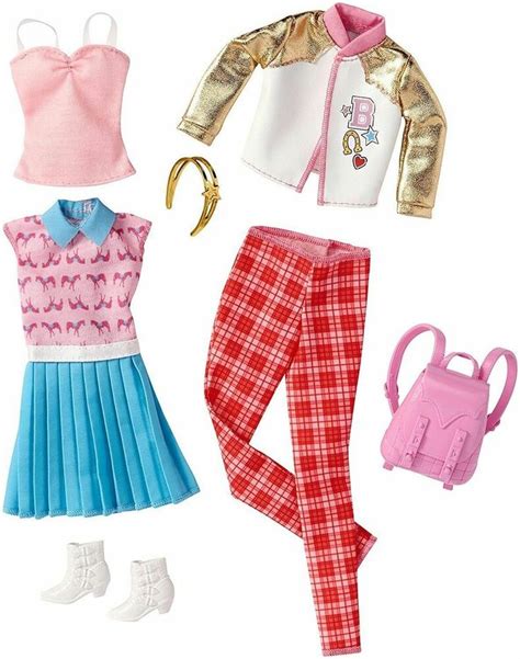 mattel barbie fashions graphic school pack 8 clothing set multi color