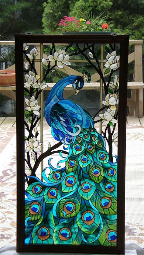 absolutely beautiful stained glass peacock art  love  peacocks