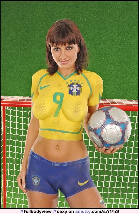 Sexy Nude Bodypainting Soccer Brazil Fan Boobs