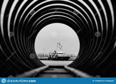 sea ship   spiral frame  stands   pier stock illustration