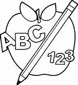 Coloring Pages School Apple Back Abc 123 Pencil Blocks Printable Alphabet Drawing Kindergarten Colouring Color Kids Preschool Books Worksheets Discover sketch template
