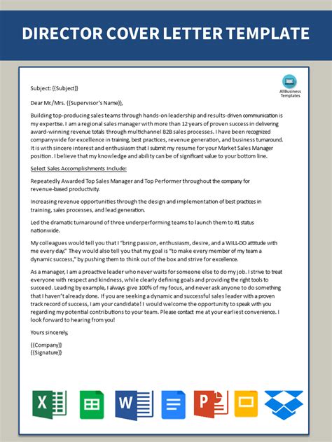 director cover letter templates  allbusinesstemplatescom