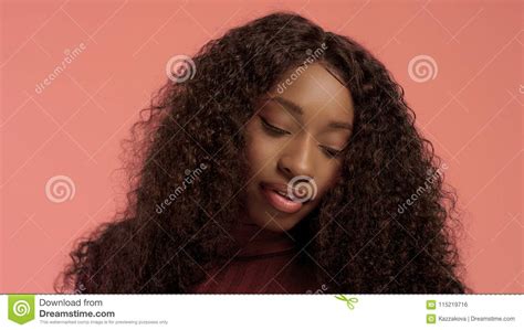 Beauty Black Mixed Race African American Woman With Long Curly Hair And