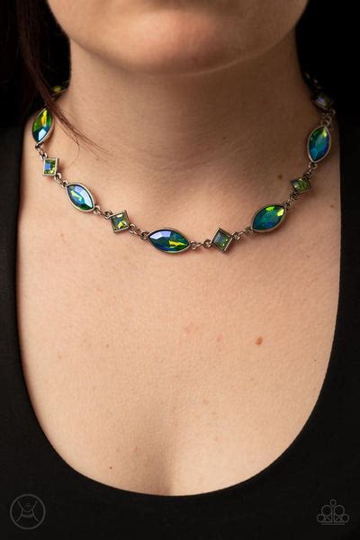 paparazzi prismatic reinforcements green necklace  finishing touch