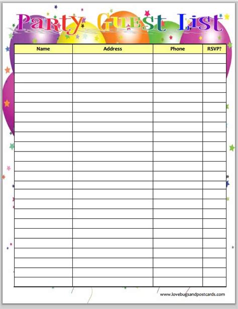 printable birthday party guest list planner