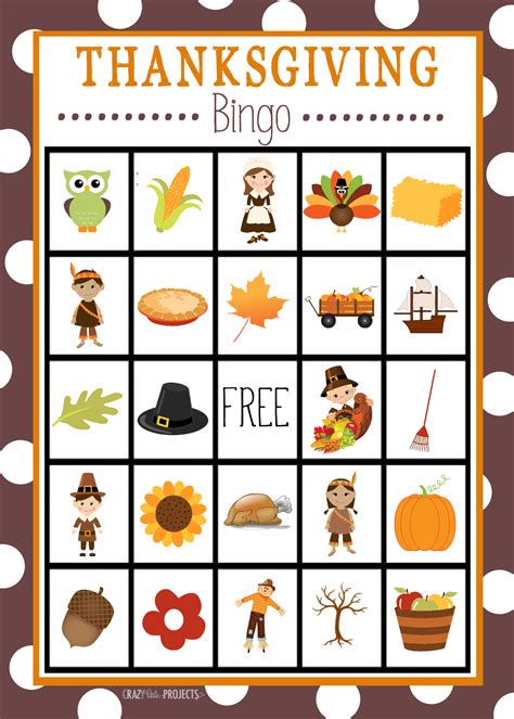 printable thanksgiving bingo game crazy  projects