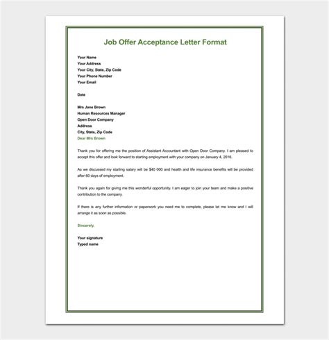 acceptance letter template  samples examples