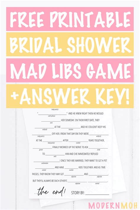 bridal shower mad libs  printable bridal shower bridal shower