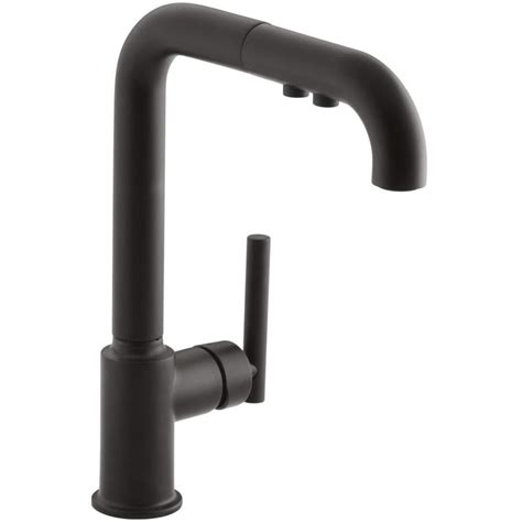kohler purist matte black  handle deck mount pull  kitchen faucet
