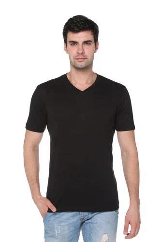 black cotton mens solid v neck t shirt size s to xxl rs 120 piece