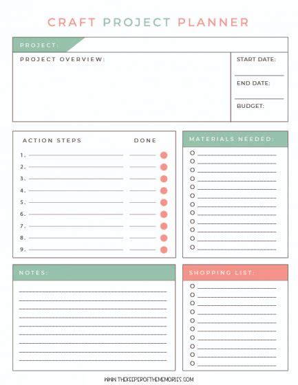printable craft project planner printable templates