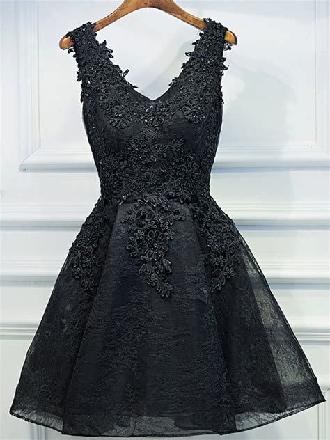 neck short black lace prom dresses black short formal dresse
