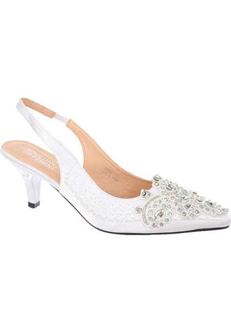 womens  heel closed toe slingback pumps rhinestone comfortable dress shoes white