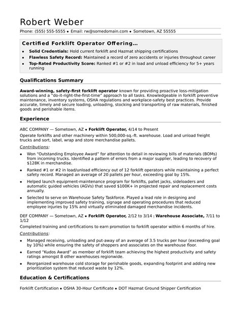 forklift operator resume sample job resume examples resume templates