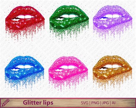 Lips Clipart Dripping Lips Bite Png Svg Printable Sparkling Etsy