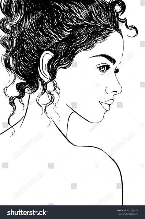 fashion illustration of cute girl with curly hair curly hair drawing