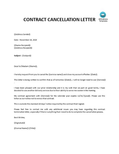 cancellation  contract letter templates  allbusinesstemplatescom