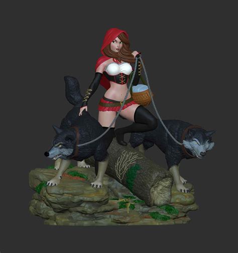 Little Red Riding Hood Diorama Statue Stl Files For 3d Print 3d