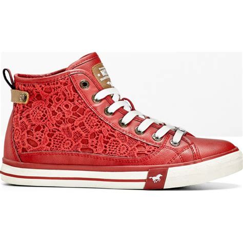 wysokie sneakersy mustang bonprix czerwony czerwone obuwie sportowe damskie bonprix