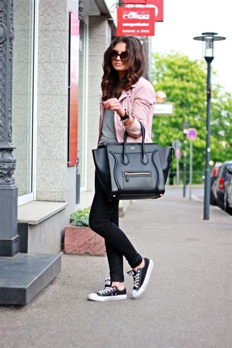 pink leather jacket  black pants fashion envy clothing style