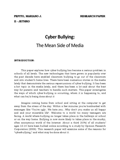 cyber bullying essay examples bullying