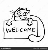 Welcome Drawing Getdrawings Cute Cat Sign sketch template