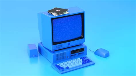 fashioned personal computer  retro  style blue laptop