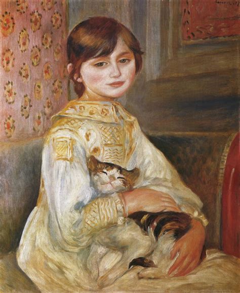 painting  renoir child  cat