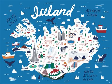 iceland illustrated map print  etsy