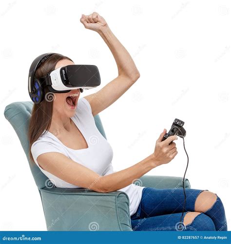 woman  virtual reality goggles stock image image  video headphones