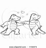 Alligator Dancing Clipart Cartoon Romantic Pair Cory Thoman Outlined Coloring Vector sketch template