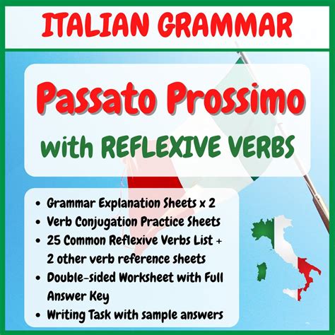 italian passato prossimo  reflexive verbs grammar etsy australia