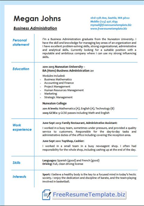 business administration resume templates  resume templates