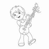 Guitar Boy Coloring Playing Cartoon Outline sketch template