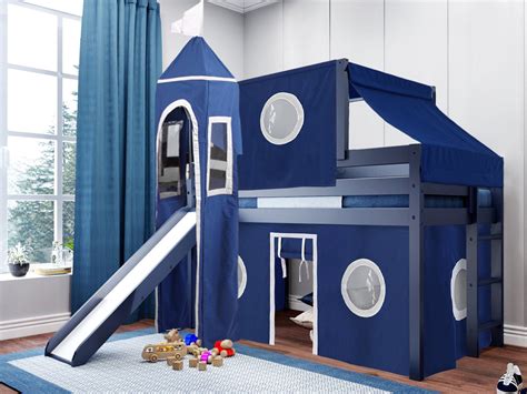 jackpot castle  loft bed   blue white tent  tower loft bed twin blue walmart