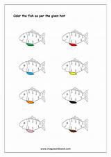 Color Worksheets Recognition Printable Matching Colors Worksheet Objects Fish Hint Shapes Blue Recognize Patterns Megaworkbook Kids Yellow Orange Green Red sketch template