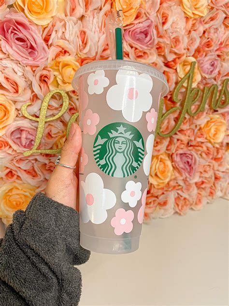 Pink Retro Flowers Starbucks Cup T For Daisy Lover And Etsy Uk