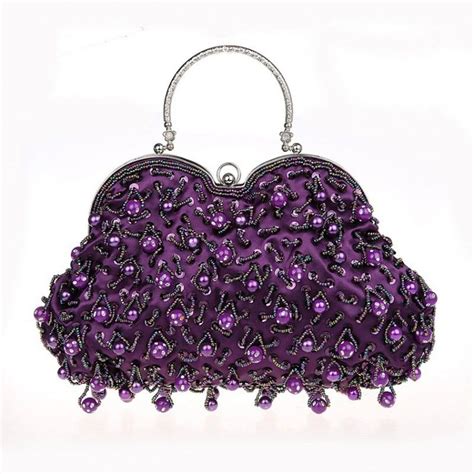 purple evening bag fancy beaded handbag for cocktail party beaded