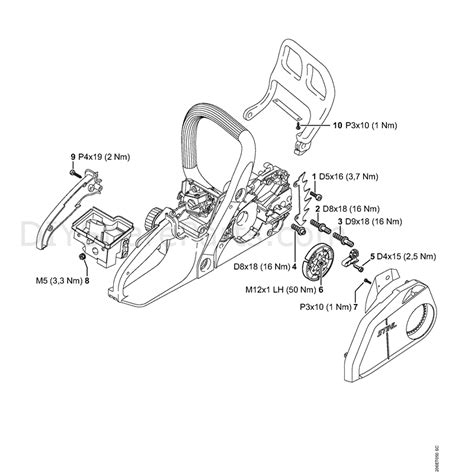 stihl ms  chainsaw ms mix parts diagram tightening torques