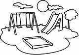 Playground Clipart Drawing Park Clip Kids Taman Simple Coloring Pages Cartoon Cliparts Play Colouring Playing Color Outline Slide Drawings School sketch template