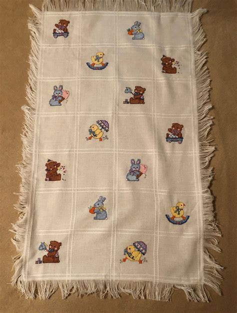 cross stitch baby blanket etsy   cross stitch baby blanket