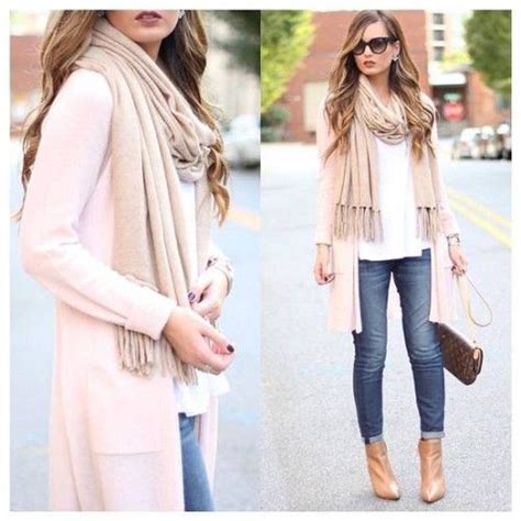 pink long cardigan  beige scarf  trendy girls fashion pink