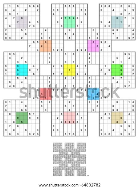sumo sudoku  overlapping sudoku puzzles stock vector royalty